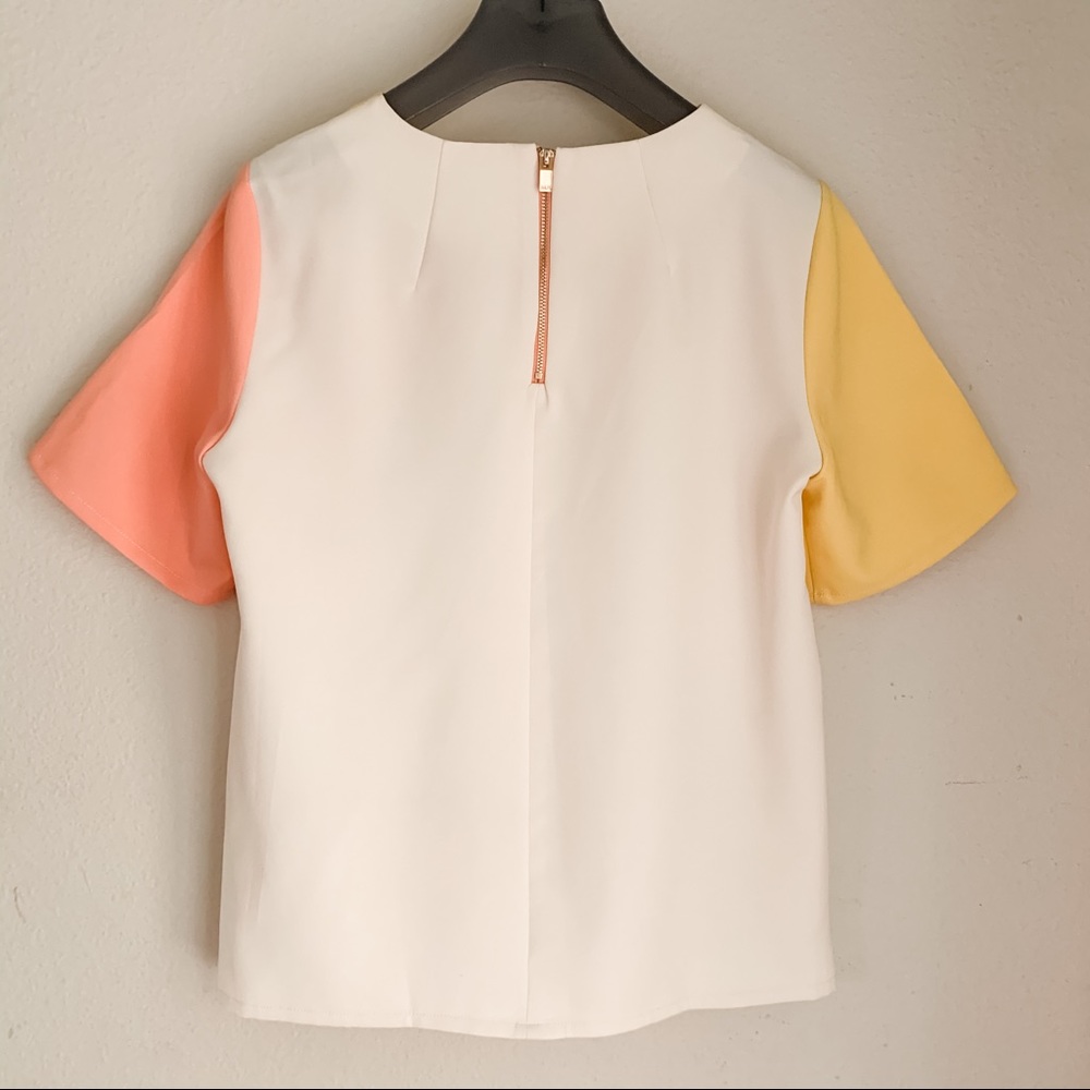 Woman Blouse in White, Yellow & Coral.  Size M - Picture 5 of 7
